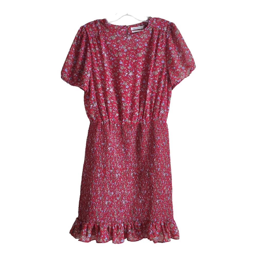 URBAN OUTFITTERS Women's M Dress Red Floral Smocked Elastic Skirt Short Sleeve